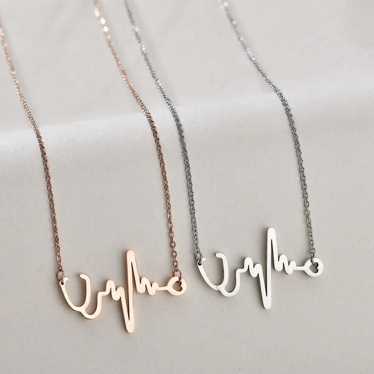 Sifisrri Stethoscope Heartbeat Gold Color Pendants Necklace Stainless Steel for Women Heart Love Valentine'S Day Jewelry Gift