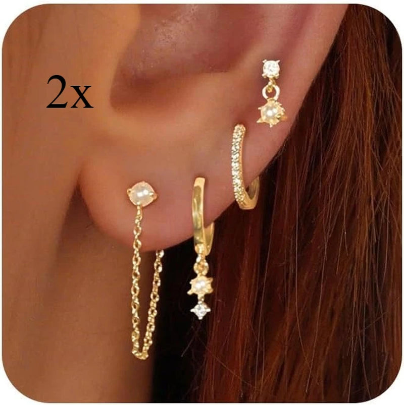 14K Gold Plated Pearl Hoop Earrings for Women Dainty Huggie Stacks, Hypoallergenic Cute Cartilage Studs, Trendy Fashion Jewelry