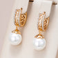 Luxury 585 Rose Gold Color Pearl Drop Earrings for Women Unique Hollow Pattern Natural Zircon Bridal Wedding Fine Jewelry