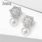 Newest Snowflake Flowers AAA Cubic Zirconia Pearl Drop Earrings for Women Fashion Jewelry Christmas Birthday Gifts EP2917