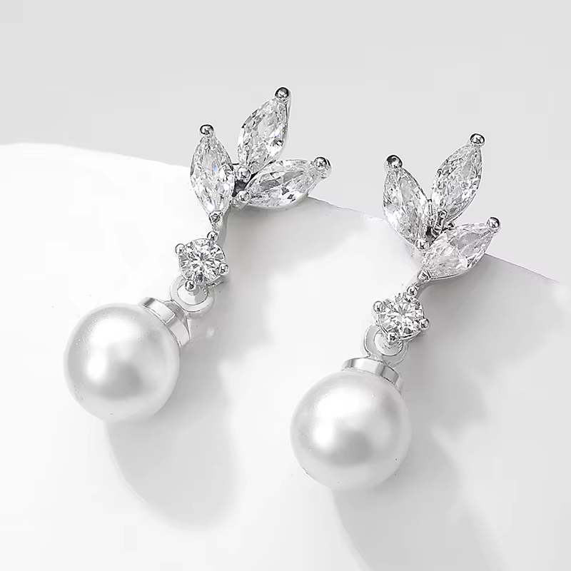 Marquise Zirconia Pearl Drop Earrings