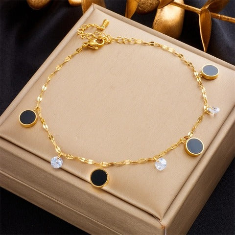 Seraphina Double-Layer Gold-Tone Charm Anklet – Heart, Butterfly, Shell & Pearl Details