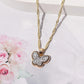 Women’s Minimalist Gold Butterfly Pendant Necklace – Rhinestone & Resin Detail