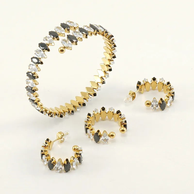 18K Gold-Plated Marquise Zircon Jewelry Set – Bracelet, Ring & Hoop Earrings