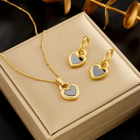 Women’s Gold-Plated Heart Jewelry Set – Pendant Necklace & Matching Earrings
