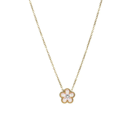 Women’s Gold-Plated Five-Petal Flower Necklace – Shell Inlay Stainless Steel Jewelry