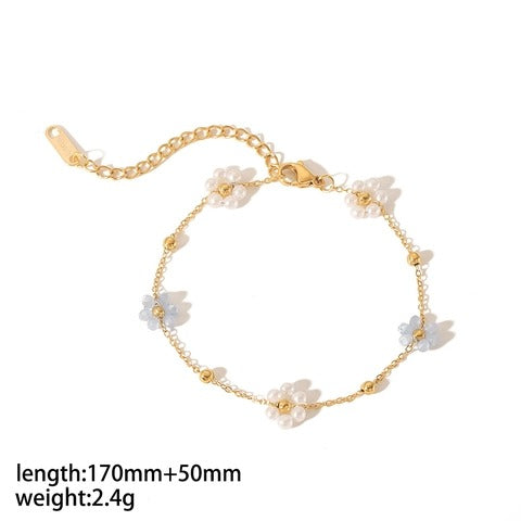 18K Gold-Plated Flower Jewelry Set – Necklace, Bracelet & Anklet with Colorful Beads