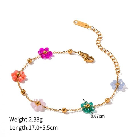 18K Gold-Plated Flower Jewelry Set – Necklace, Bracelet & Anklet with Colorful Beads