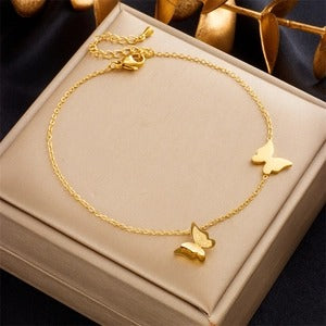 Seraphina Double-Layer Gold-Tone Charm Anklet – Heart, Butterfly, Shell & Pearl Details