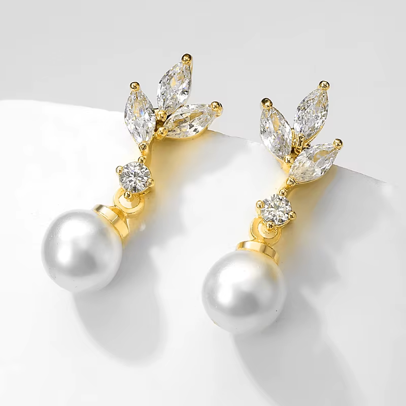 Marquise Zirconia Pearl Drop Earrings
